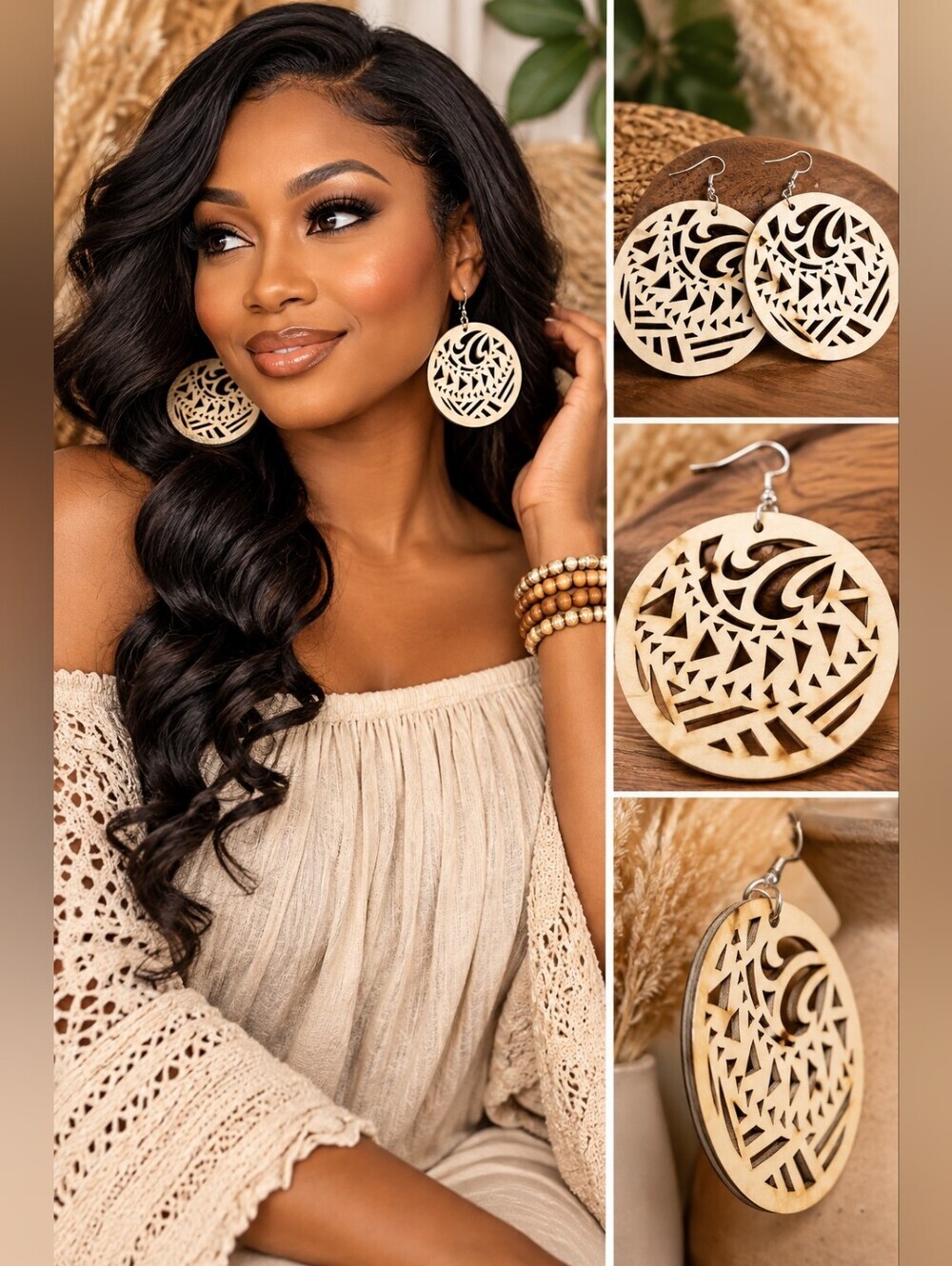 Boho Wooden Statement Earrings | Lightweight Tribal Cutout Dangle Earrings